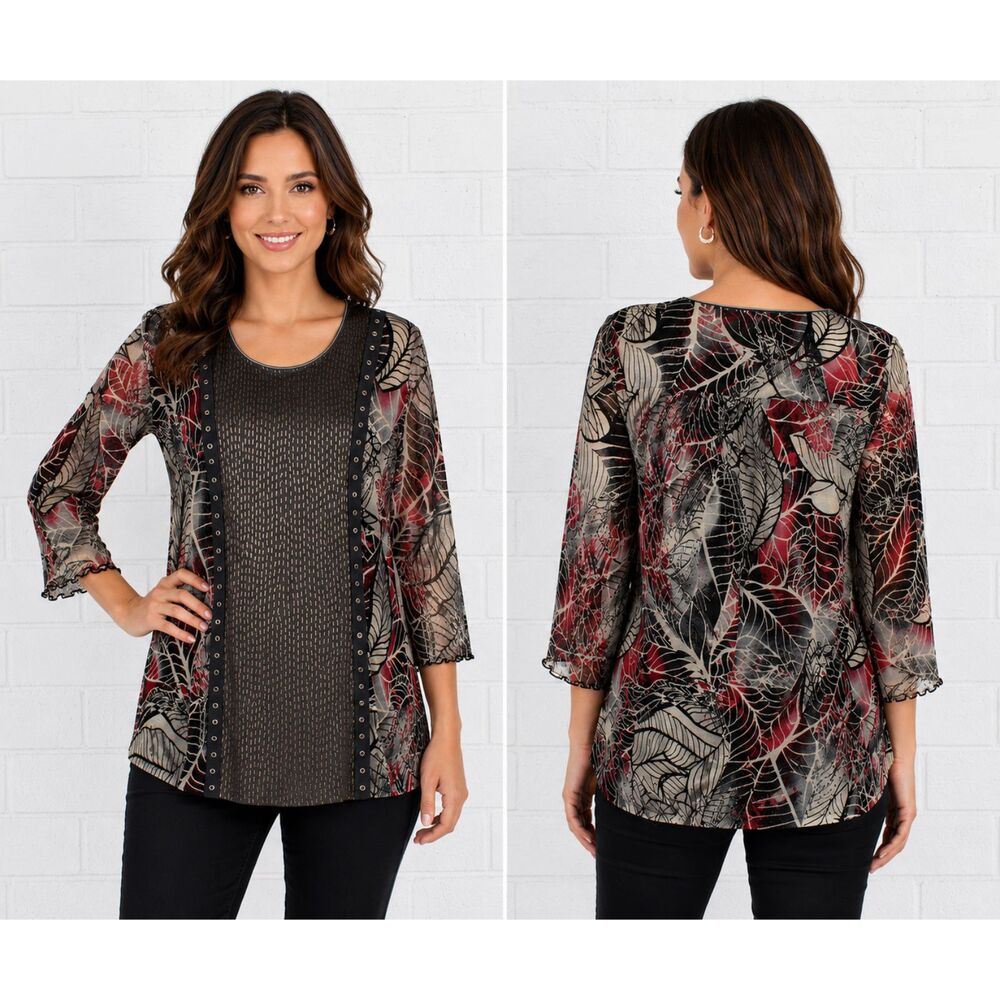 ANAC by Kimi XL Art to Wear Multi Fabric Grommet Trim Colorful Pullover Y2K Top